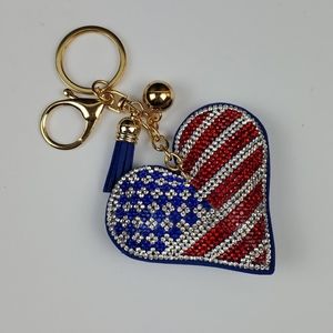 PUFFY AMERICAN FLAG TASSEL /& BLING KEY CHAIN
